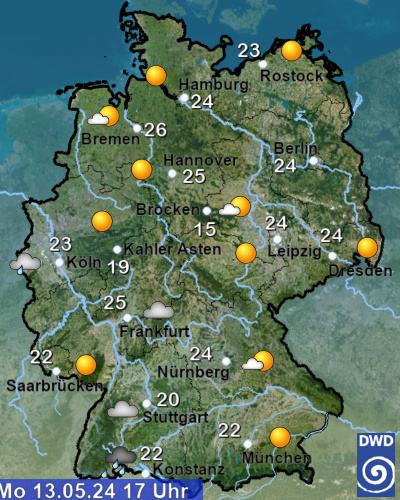 Überblick über das aktuelle Wetter und die Temperaturverteilung in Deutschland (stündliche Bereitstellung)