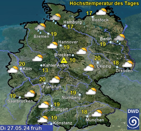Vorhersage für heute spät mit Höchsttemperatur und Wetter für Deutschland