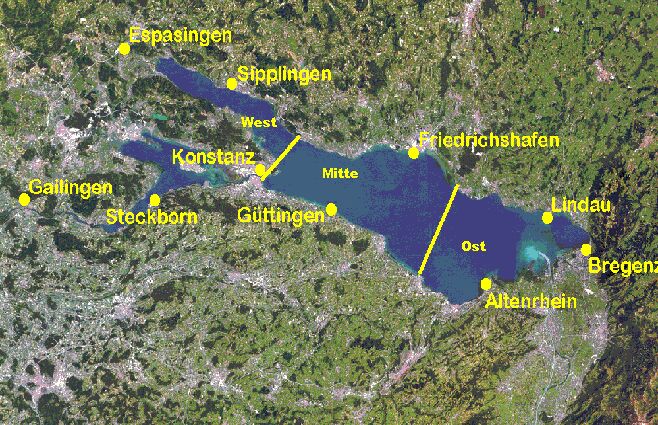 Aufteilung des Bodensee in drei Regionen